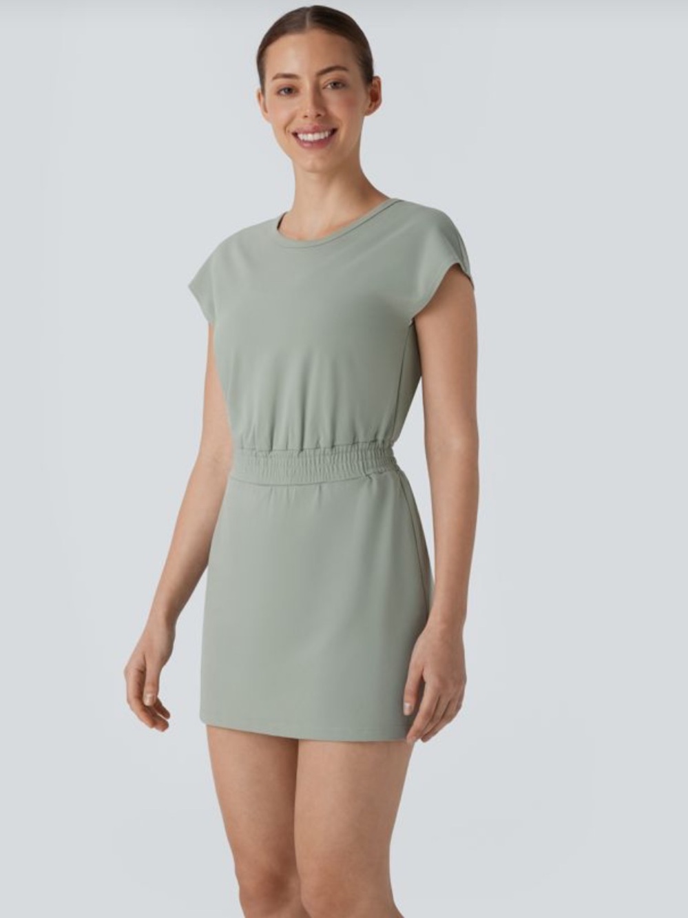 DayStretch Round Neck Short Sleeve 2-in-1 Pocket Mini Yoga Active Dress